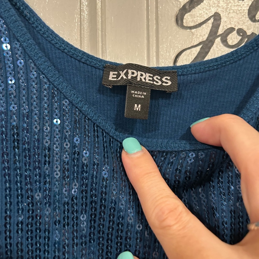 Express Teal Sequin Top - Picture 2 of 3